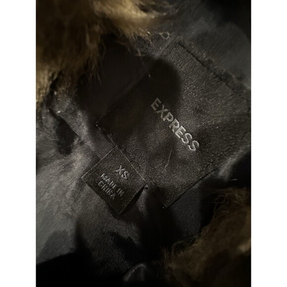 Y2K jacket zip Fur Hood Puffer Jacket XS Crop Bomber Black Down Express - Picture 14 of 14